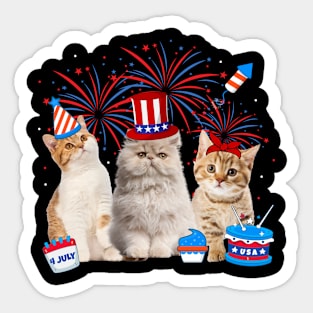 Happy 4th Of July Three Cat US Flag Patriotic Cats Lover Sticker